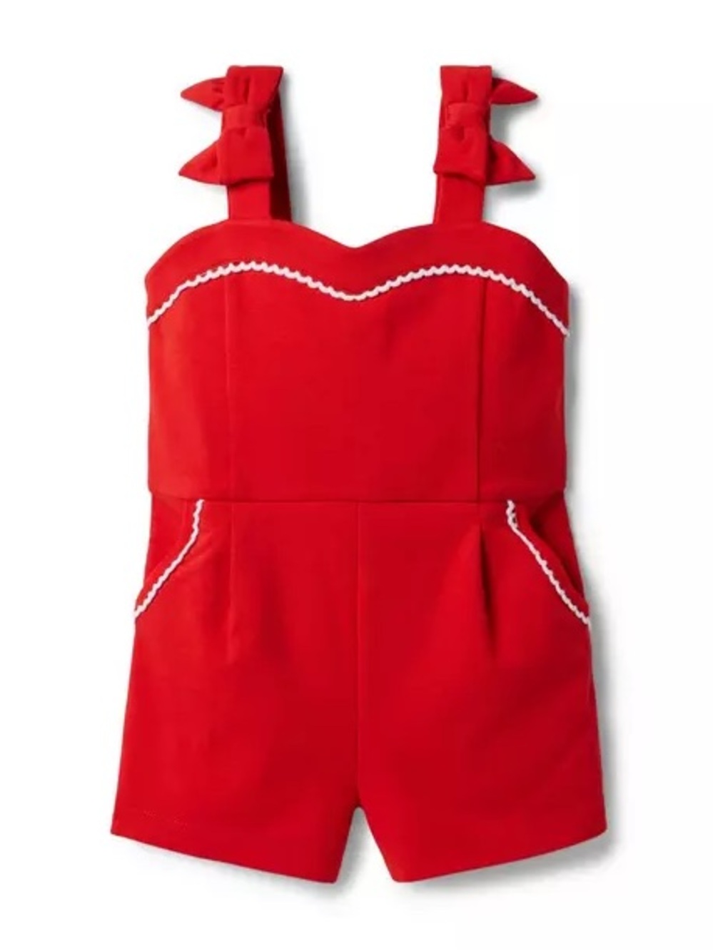 Janie and Jack Bright Red Bow-Strap scalloped trim Romper 5T